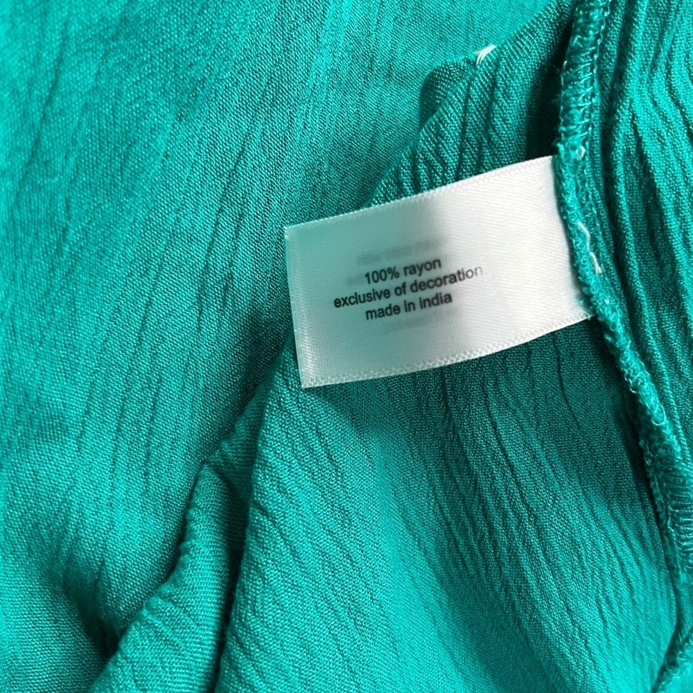 Lane Bryant Teal Embroidered Peasant Blouse Tassel Tie Top Size 18 Boho Rayon - Picture 9 of 13
